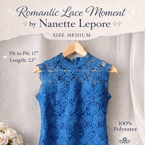 Nanette Lepore Tops - Nanette Lepore Romantic Lace Moment Blue Floral Lace Top Women’s M Sleeveless